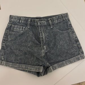 Forever21 striped denim cuffed shorts